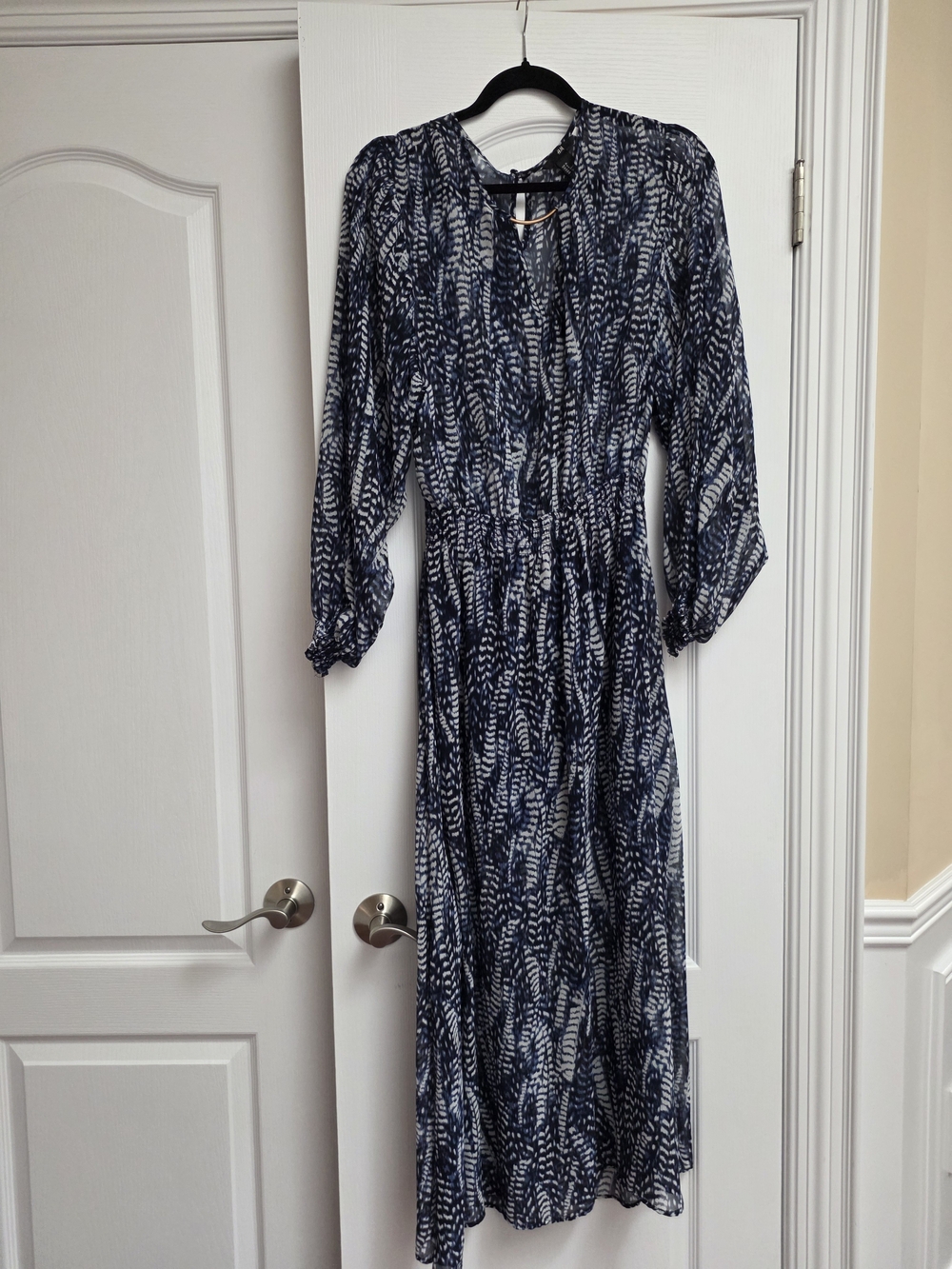 H&M Navy Patterned Long Sleeve Maxi Dress